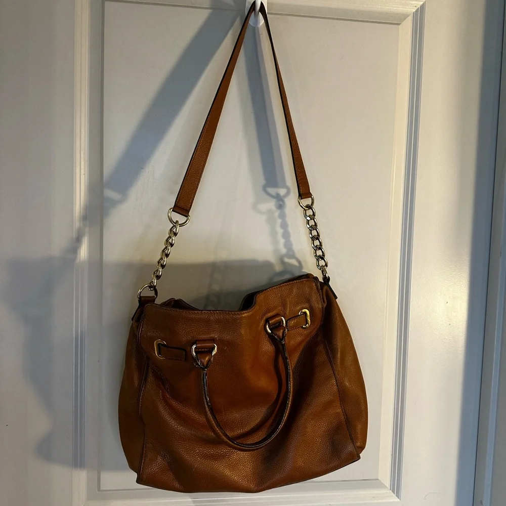 Michael Kors Hamilton Vintage Y2K Brown Leather large Satchel Bag
